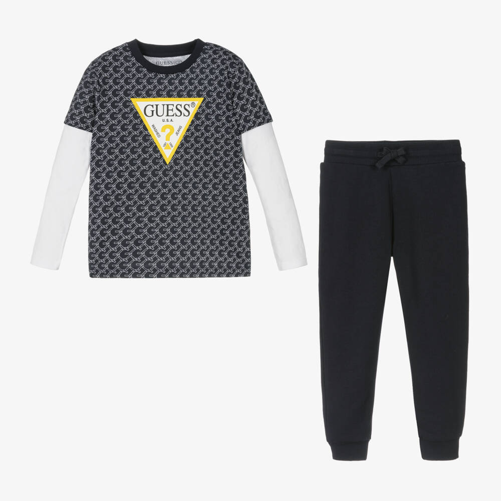 Guess-Boys Blue Logo Trouser Ensemble | Childrensalon Outlet