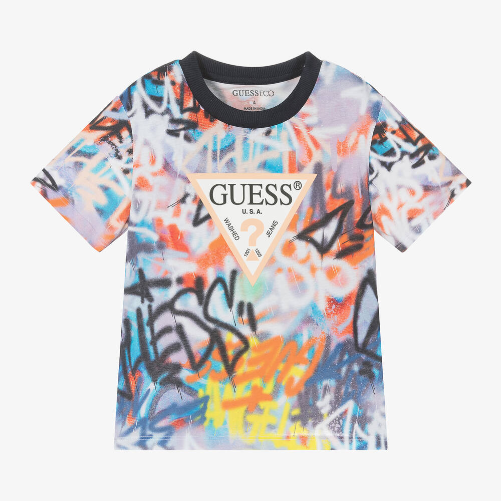 Guess-Сине-оранжевая хлопковая футболка для мальчиков | Childrensalon Outlet