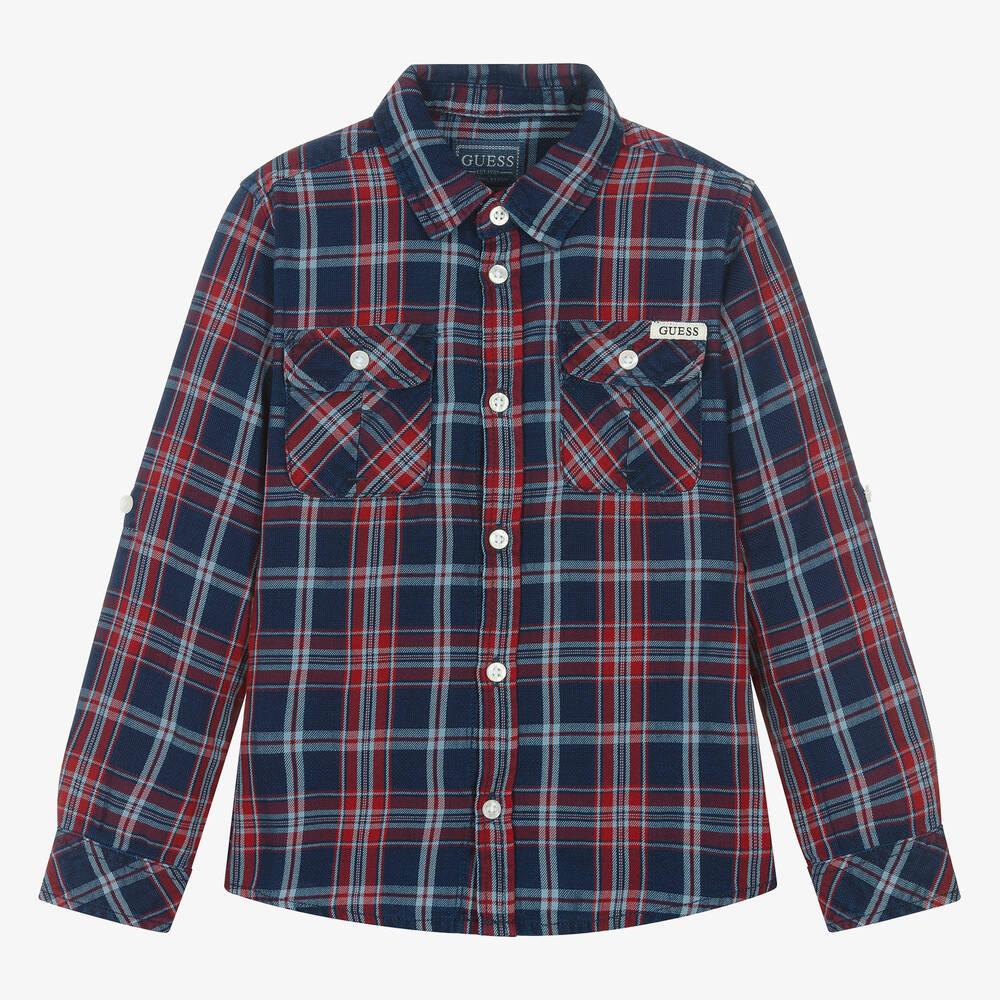 Guess - Boys Blue & Red Checked Shirt | Childrensalon