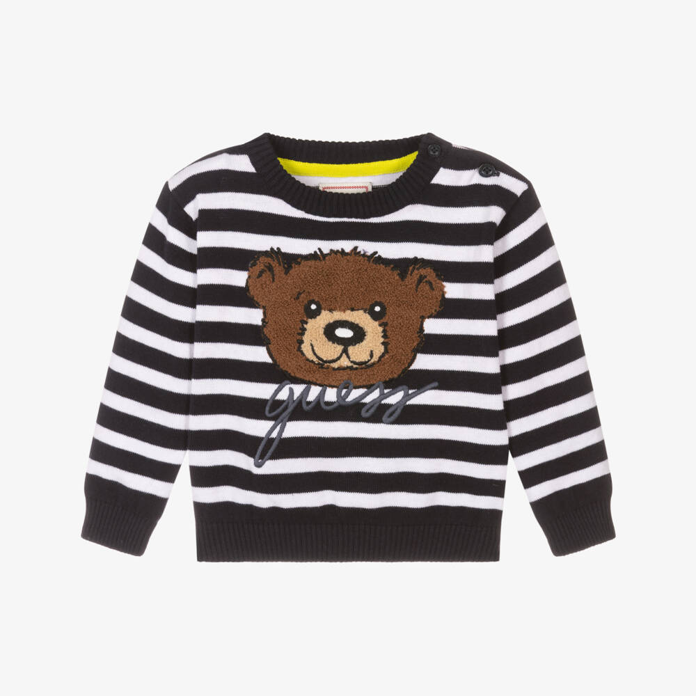 Guess-Boys Blue Striped Bear Sweater | Childrensalon Outlet