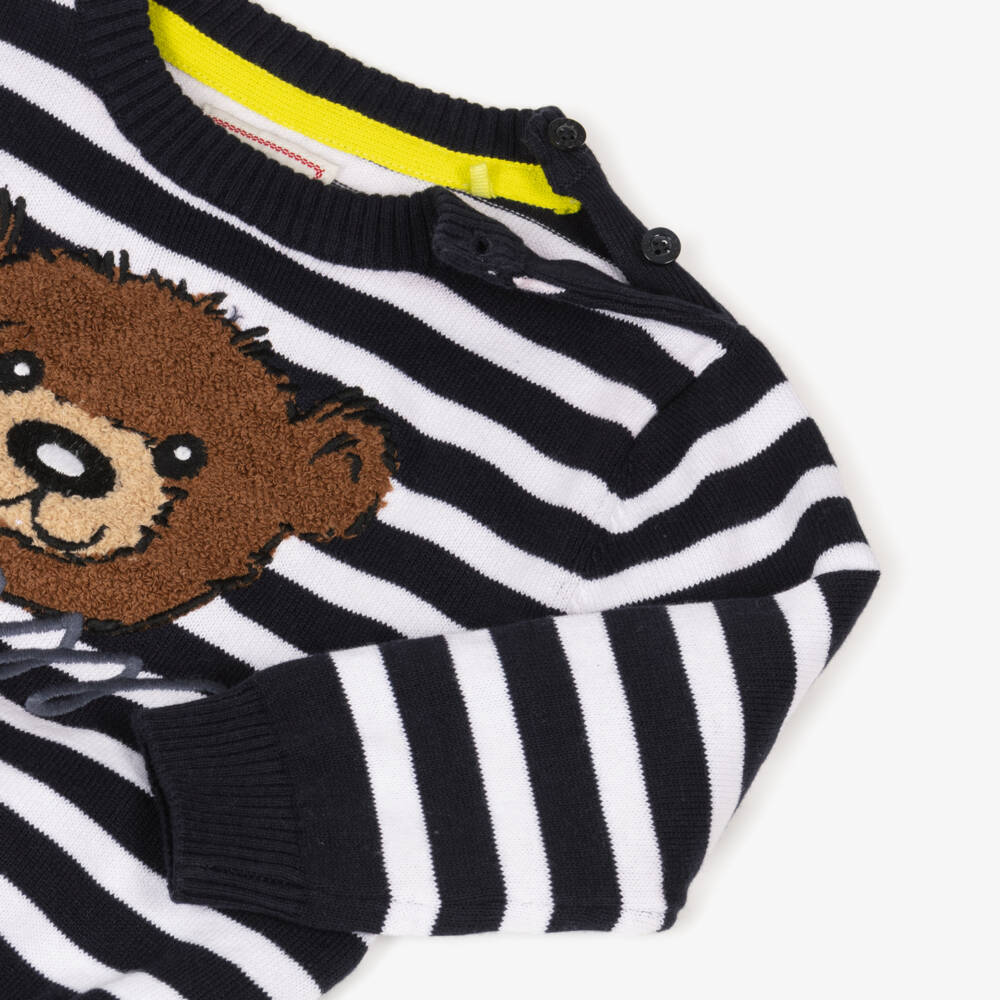 Guess-Boys Blue Striped Bear Sweater | Childrensalon Outlet