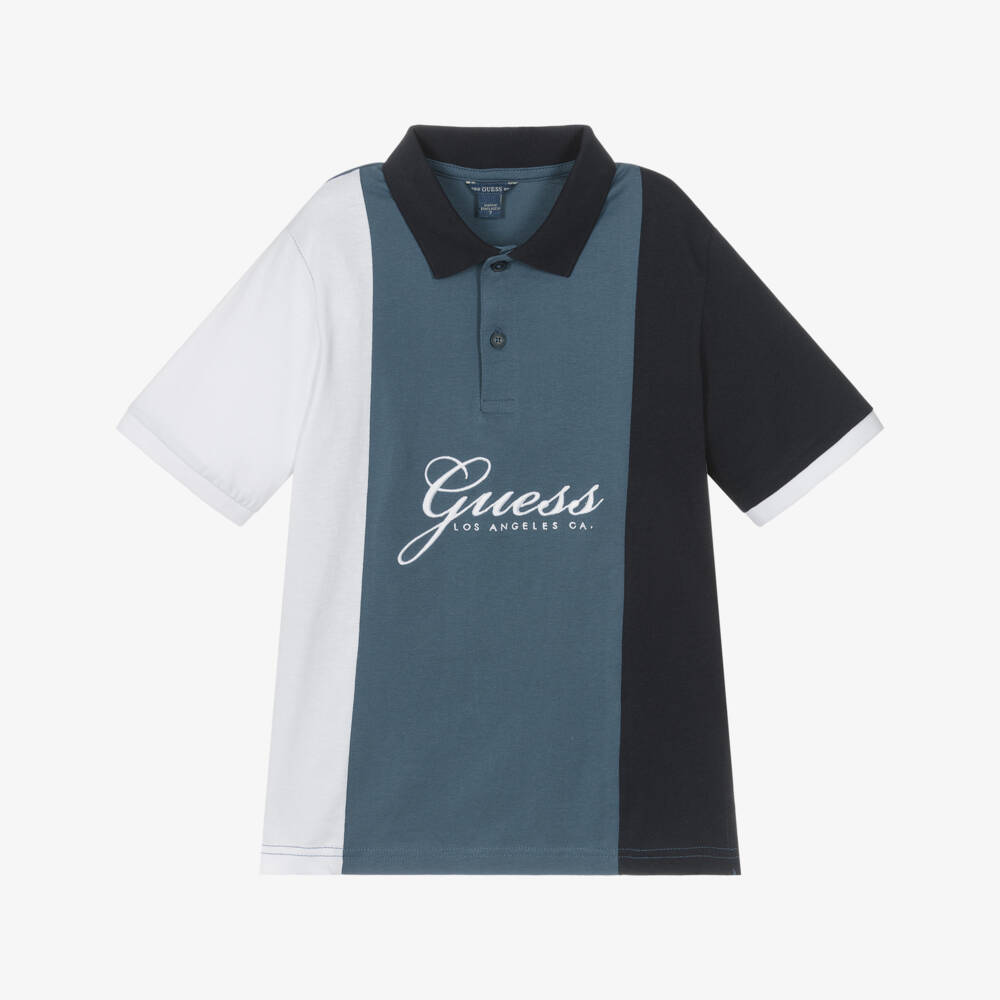 Guess-Boys Blue Striped Cotton Polo | Childrensalon Outlet