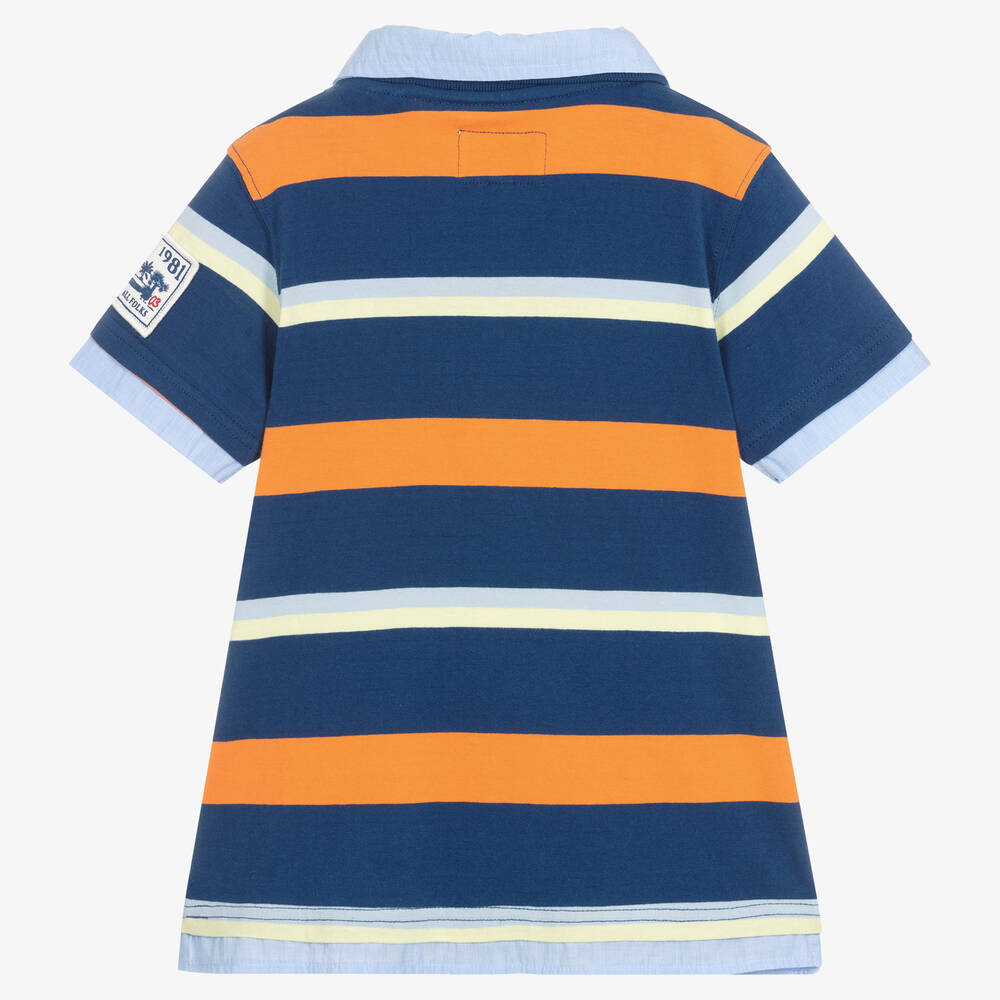 Guess Boys Blue Striped Organic Cotton Polo Shirt