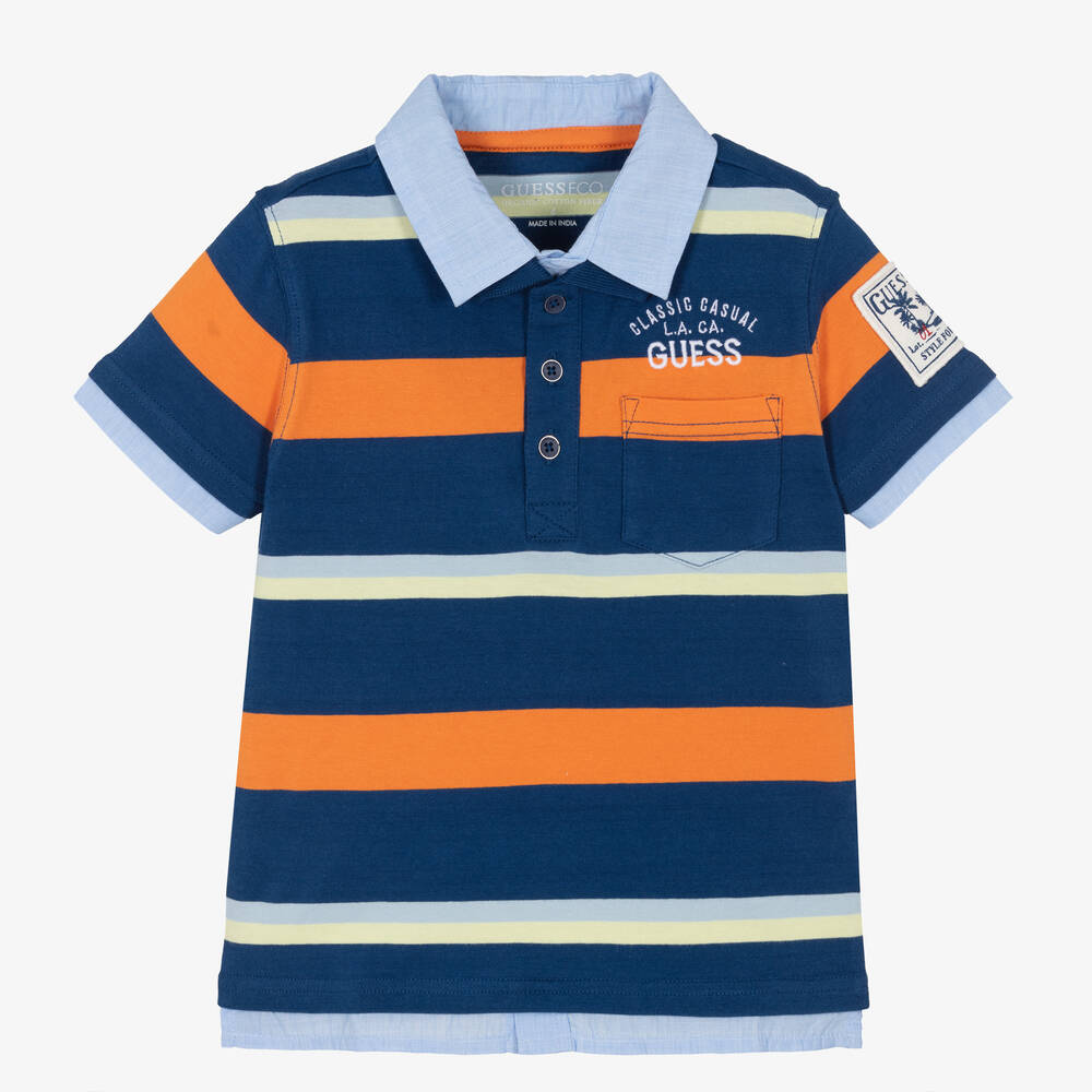 Guess - Boys Blue Striped Polo Shirt | Childrensalon