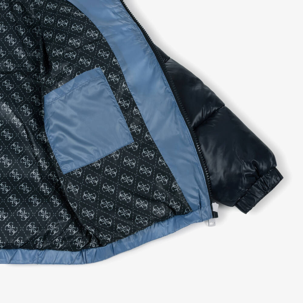 Guess-Boys Blue Tonal Zip Puffer Jacket | Childrensalon Outlet
