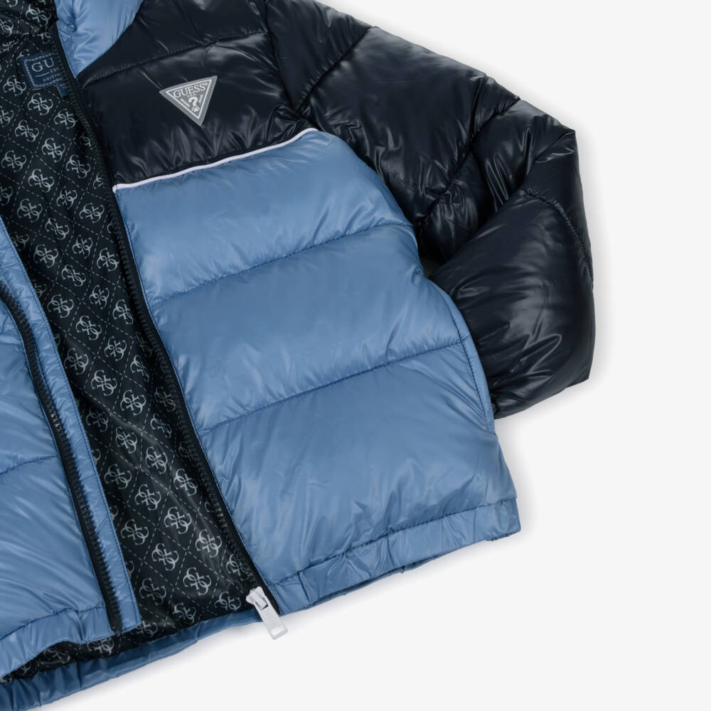 Guess-Boys Blue Tonal Zip Puffer Jacket | Childrensalon Outlet