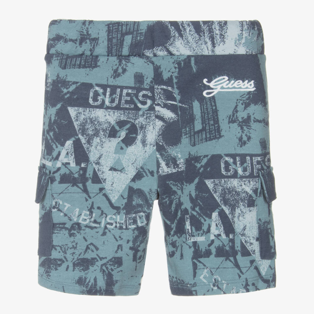Guess-Boys Blue Tropical Cotton Cargo | Childrensalon Outlet