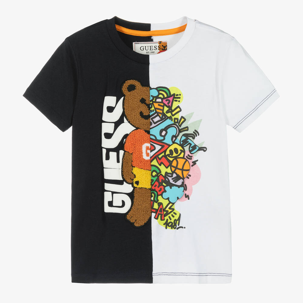 Guess-Сине-белая футболка с мишкой для мальчиков | Childrensalon Outlet