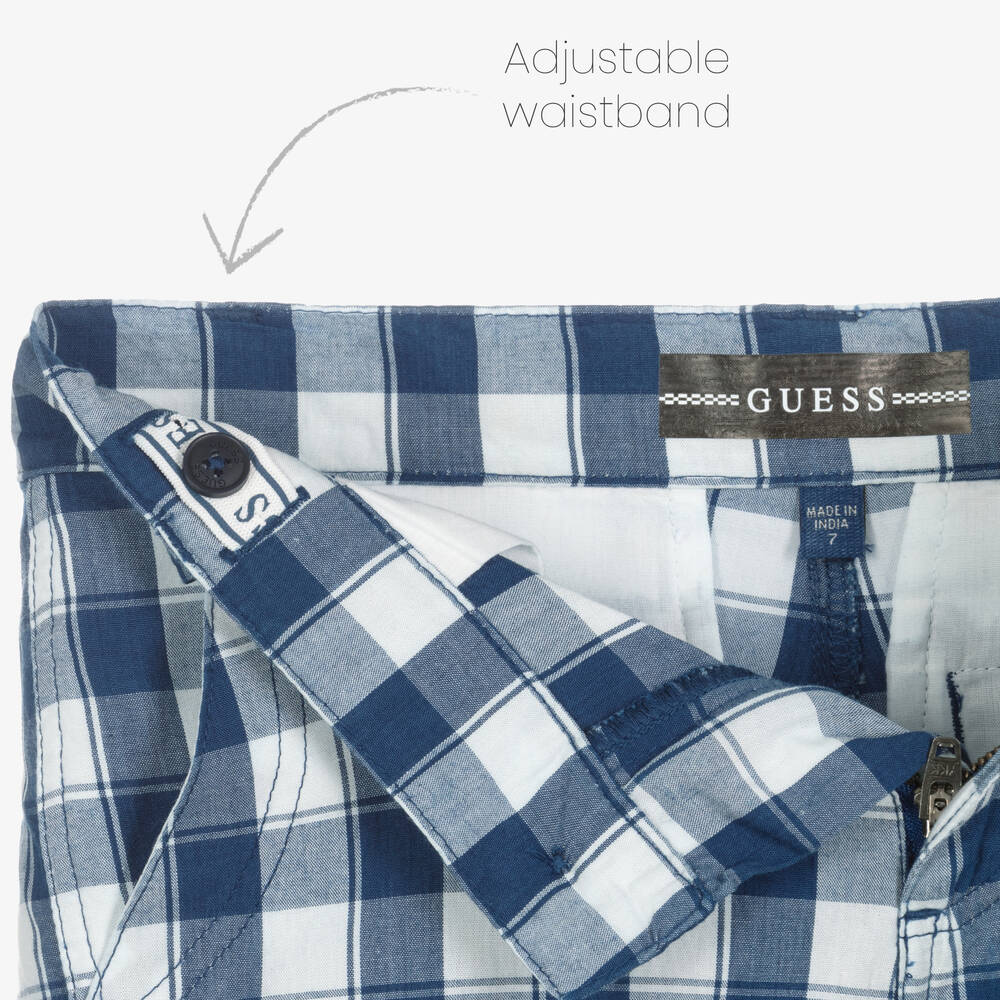 Guess-Boys Blue & White Check Cotton Shorts | Childrensalon Outlet