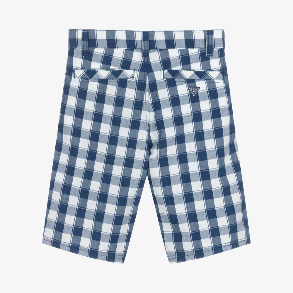 Guess-Boys Blue & White Check Cotton Shorts | Childrensalon Outlet
