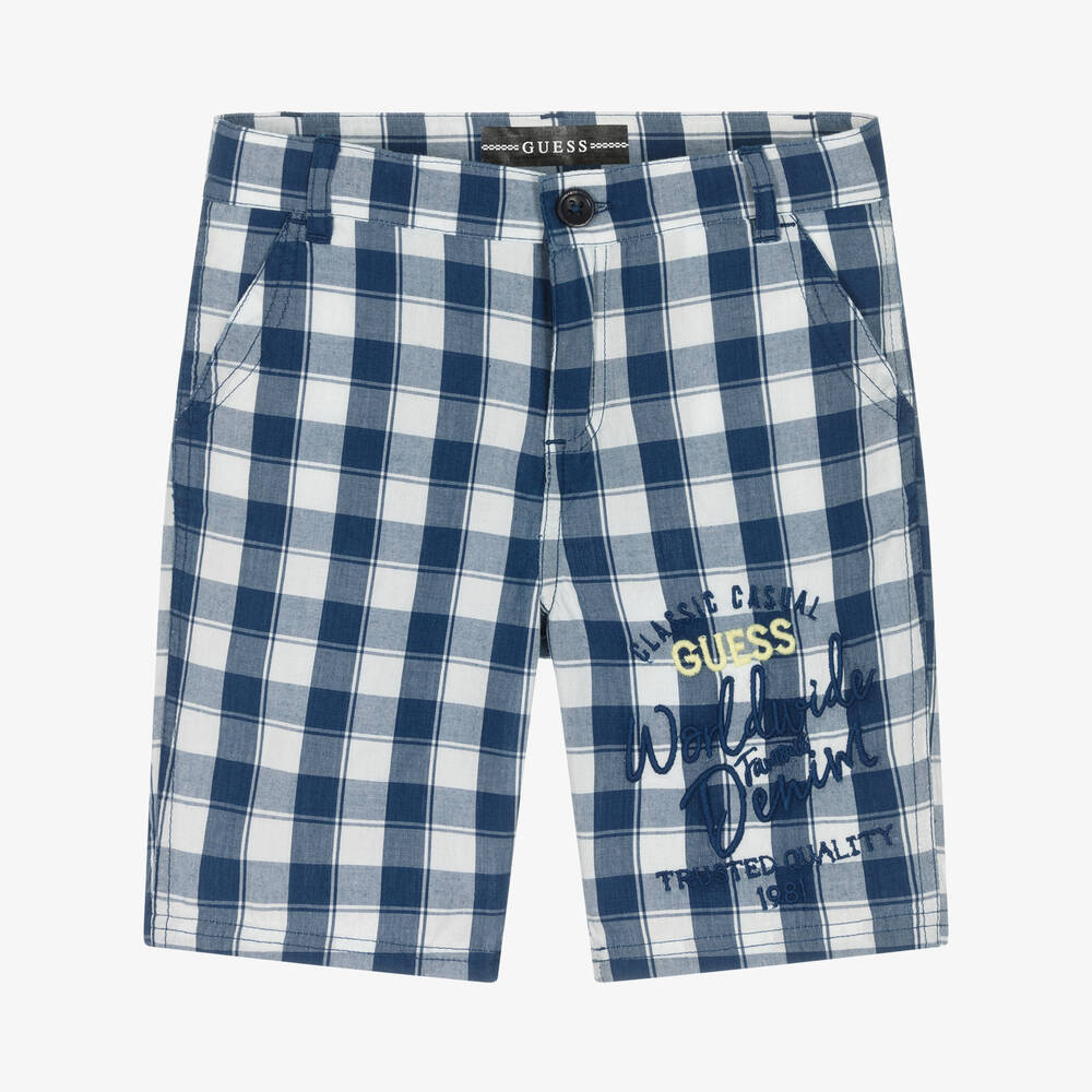 Guess - Short garçon bleu et blanc carreaux | Childrensalon