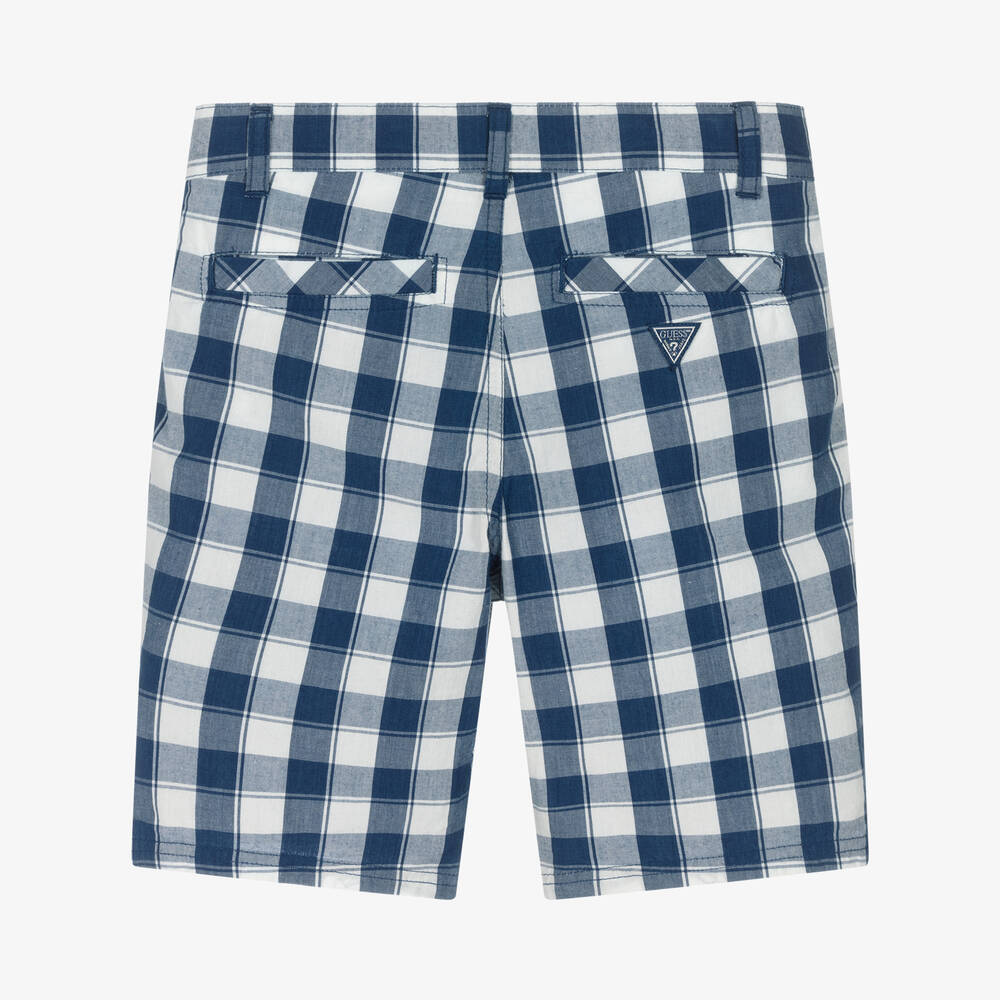 Guess-Boys Blue & White Check Shorts | Childrensalon Outlet