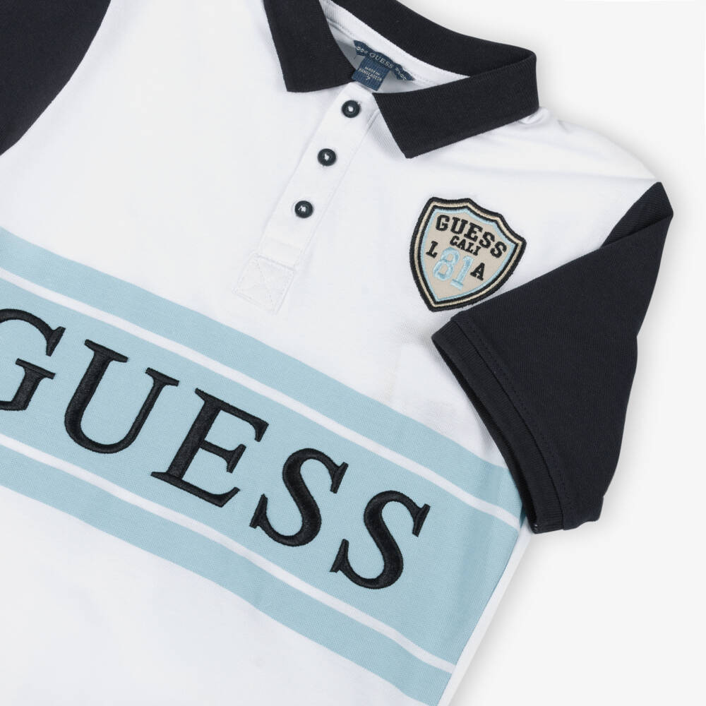 Guess-Рубашка поло синий и белый в стиле колледж для мальчиков | Childrensalon Outlet