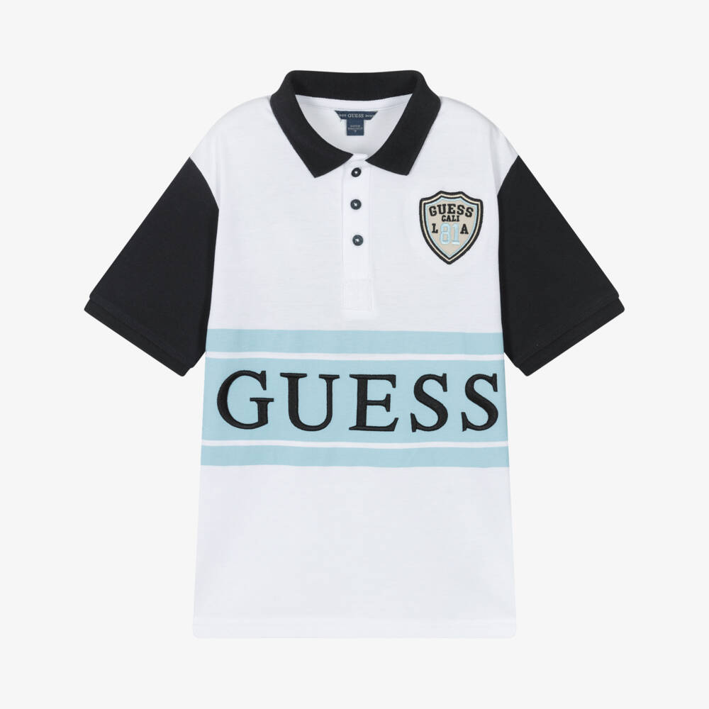 Guess-Boys Blue & White Collegiate Polo | Childrensalon Outlet