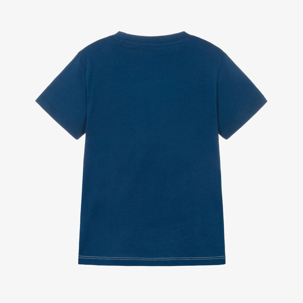 Guess-Boys Blue & White Cotton Teddy Bear Pocket T-Shirt | Childrensalon Outlet
