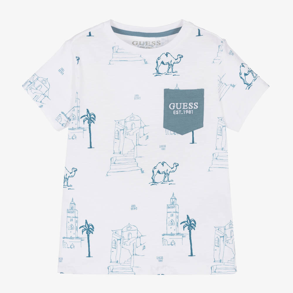 Guess - Boys Blue & White Dune Print T-Shirt | Childrensalon
