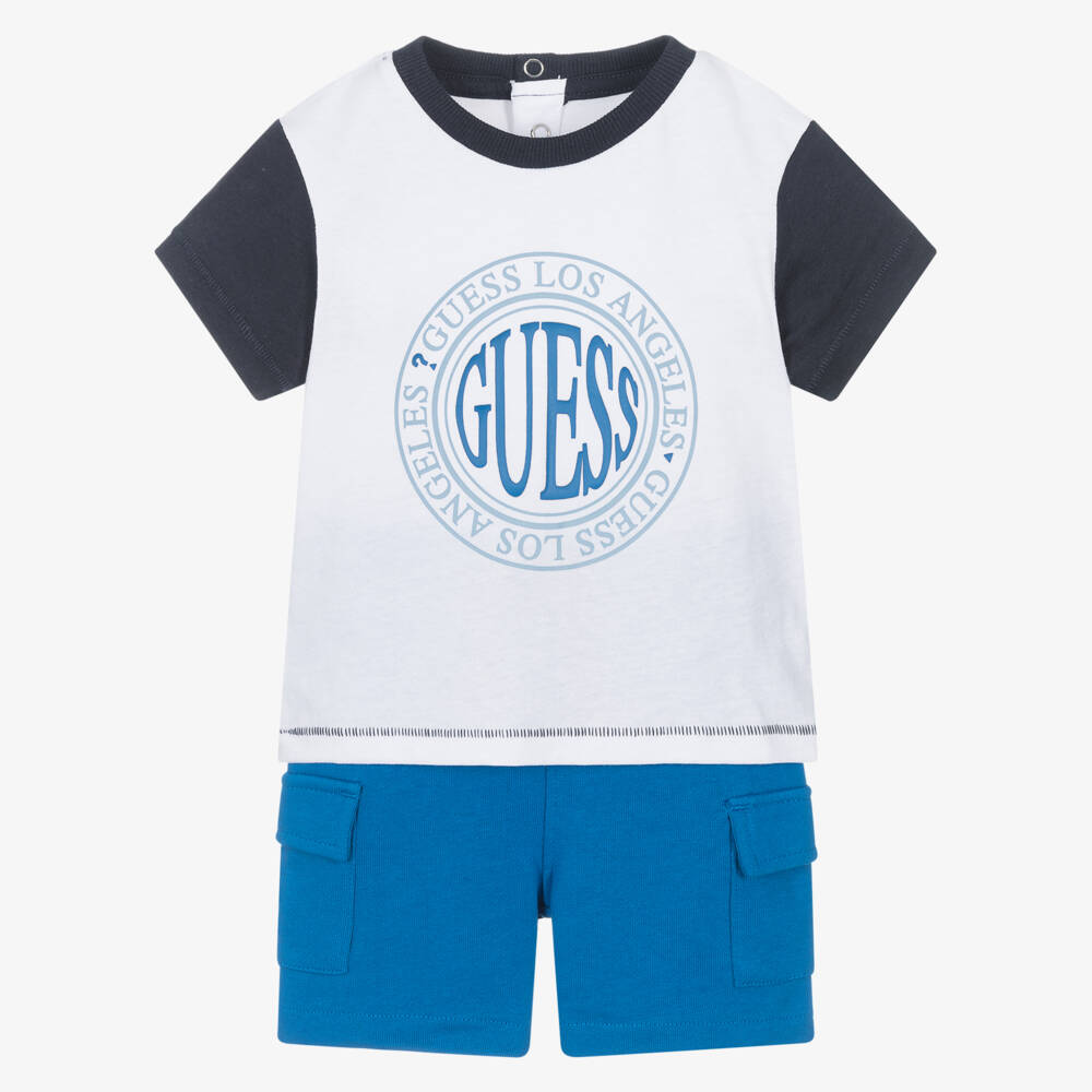 Guess-طقم شورت أزرق وأبيض للأولاد | Childrensalon Outlet