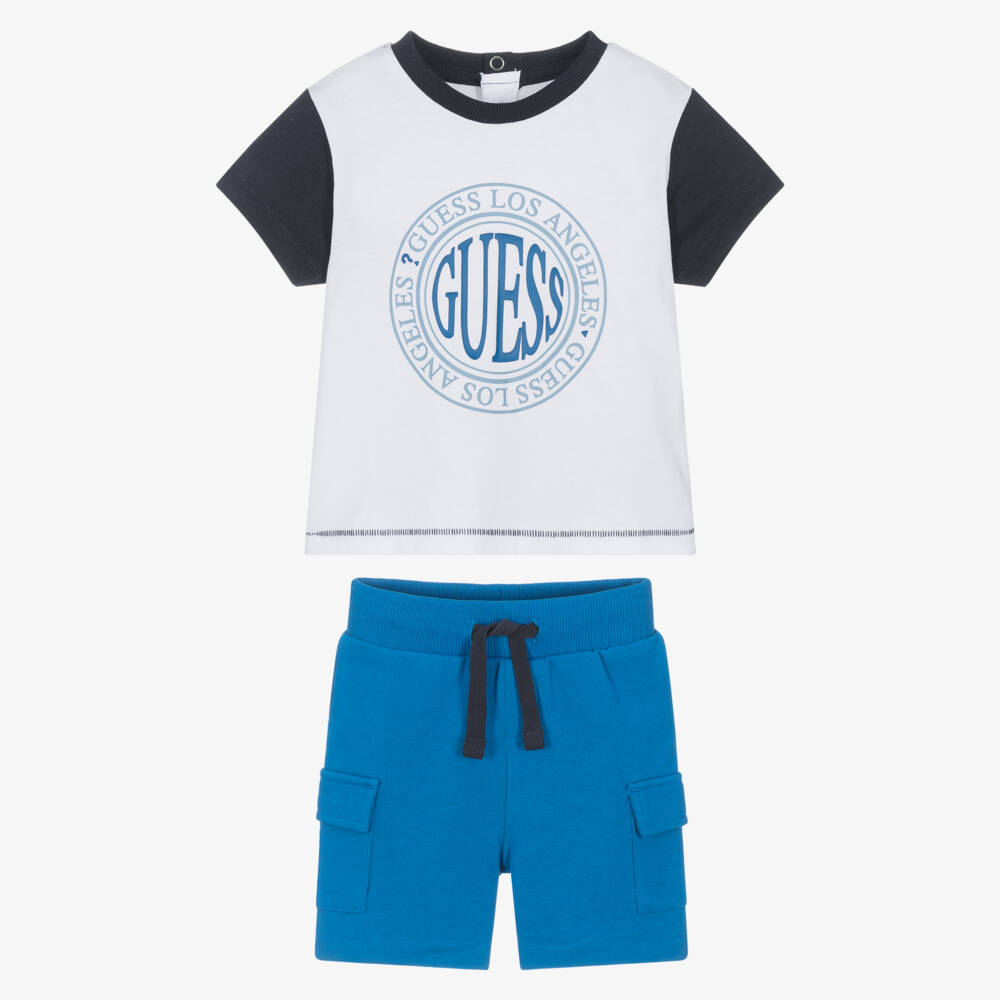 Guess-Boys Blue & White Shorts Ensemble | Childrensalon Outlet