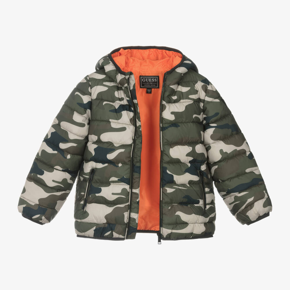 Guess-Boys Camouflage Puffer Jacket Green | Childrensalon Outlet