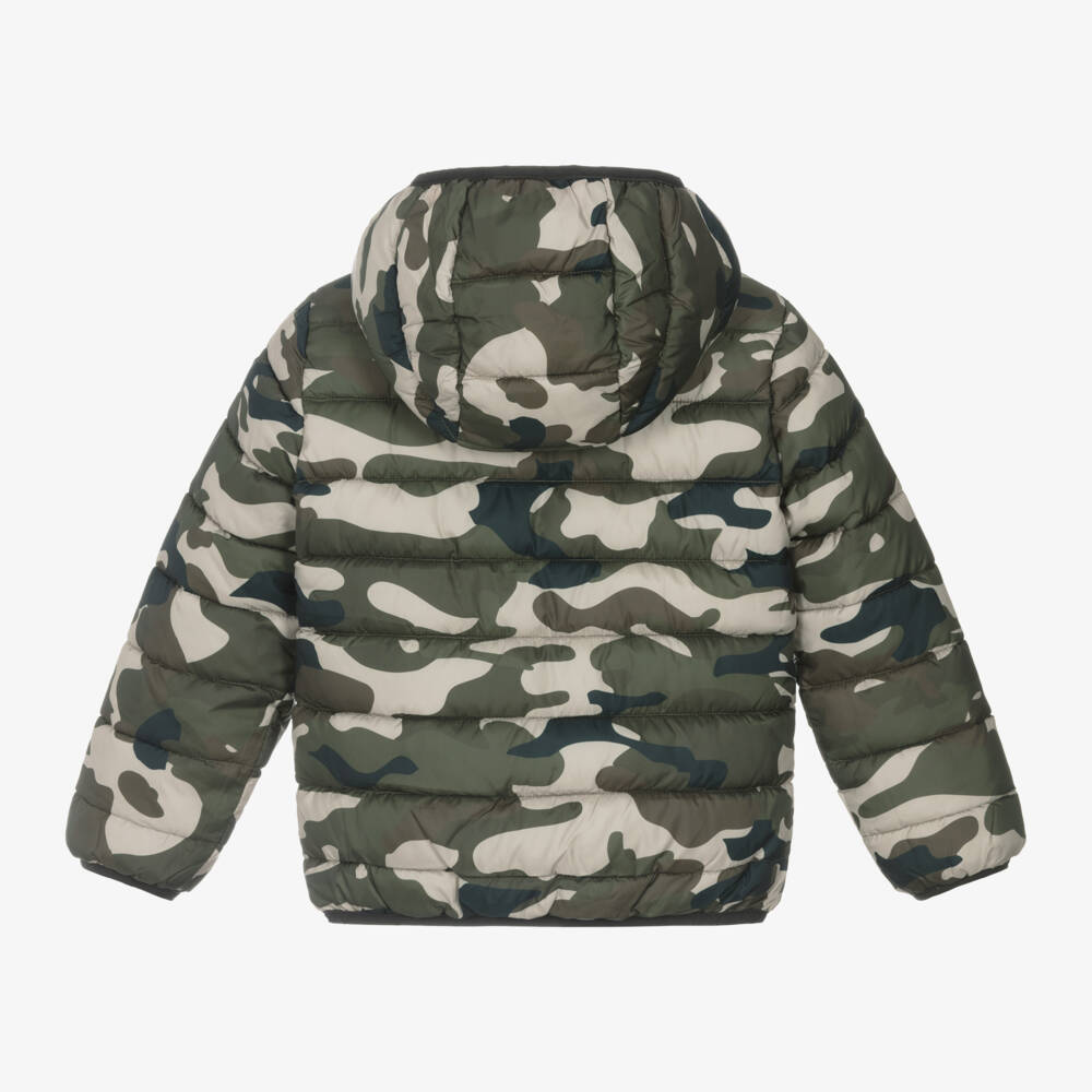 Guess-Boys Camouflage Puffer Jacket Green | Childrensalon Outlet