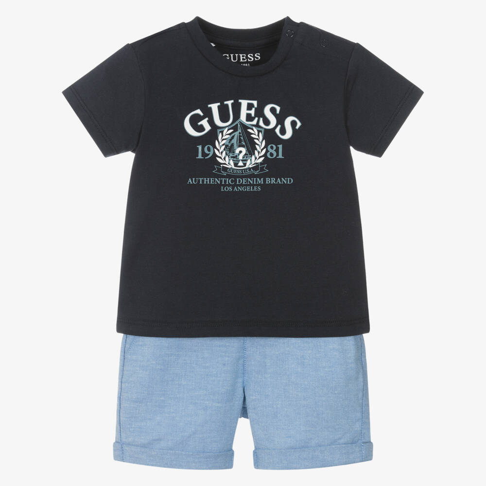 Guess-Boys' Classic Blue Cotton Short Set | Childrensalon Outlet