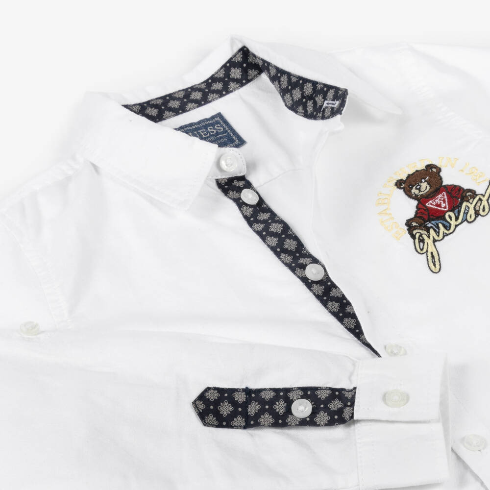Guess-قميص قطن أكسفورد لون أبيض للأولاد | Childrensalon Outlet