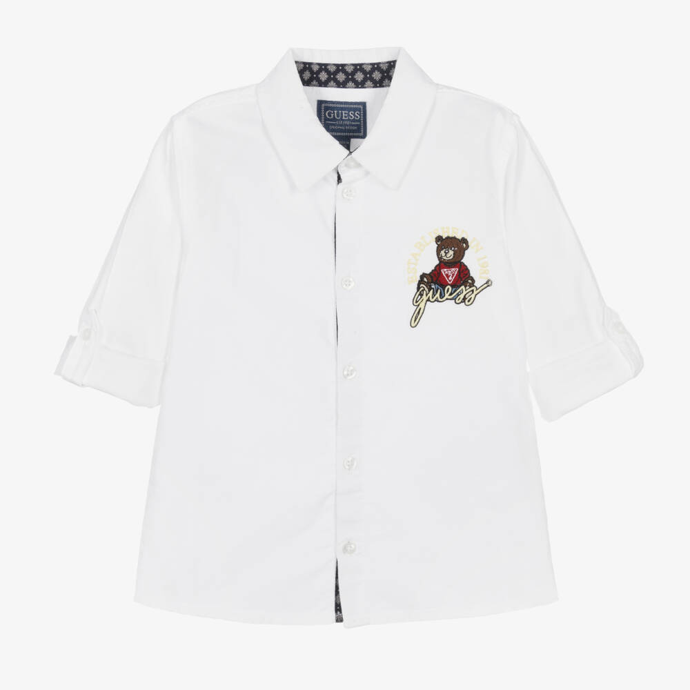 Guess-قميص قطن أكسفورد لون أبيض للأولاد | Childrensalon Outlet