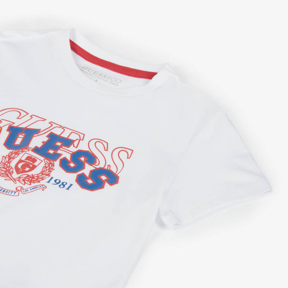 Guess-Boys Classic White Cotton Tee | Childrensalon Outlet