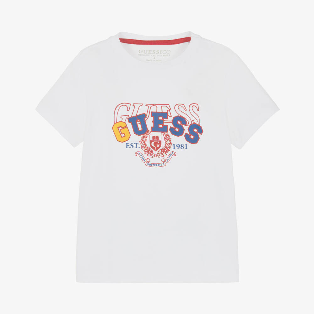 Guess-Boys Classic White Cotton Tee | Childrensalon Outlet