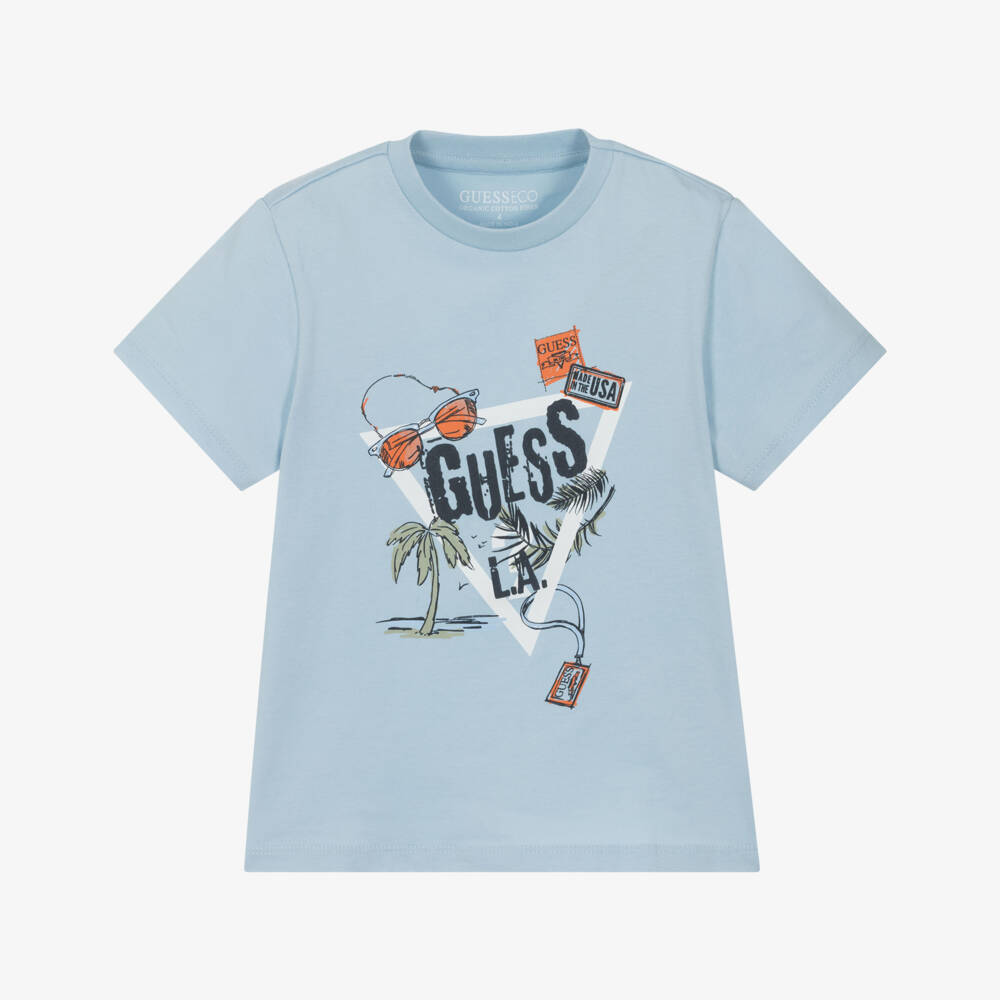 Guess-Футболка из хлопка для мальчиков в прибрежном синем цвете | Childrensalon Outlet