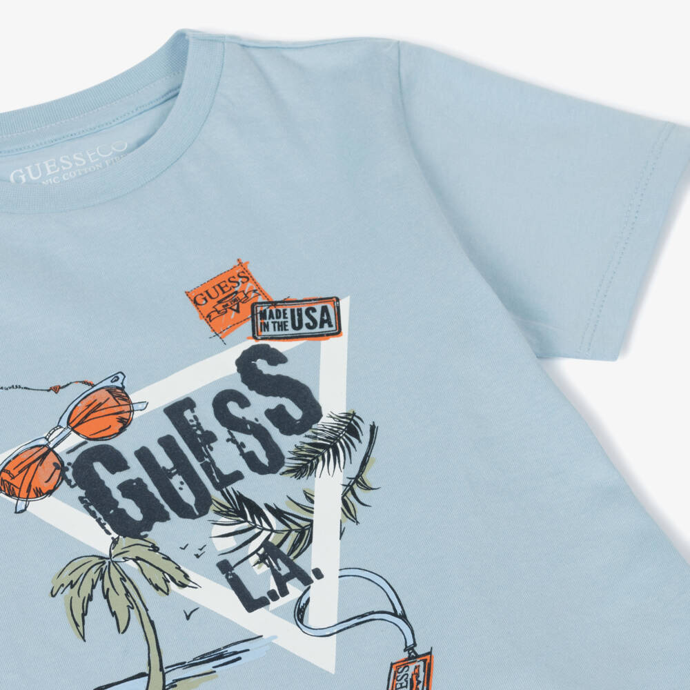 Guess-Boys Coastal Blue Cotton Tee | Childrensalon Outlet