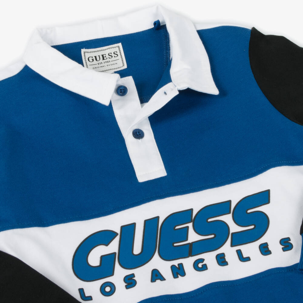 Guess-Boys Cotton Blue Rugby Top | Childrensalon Outlet