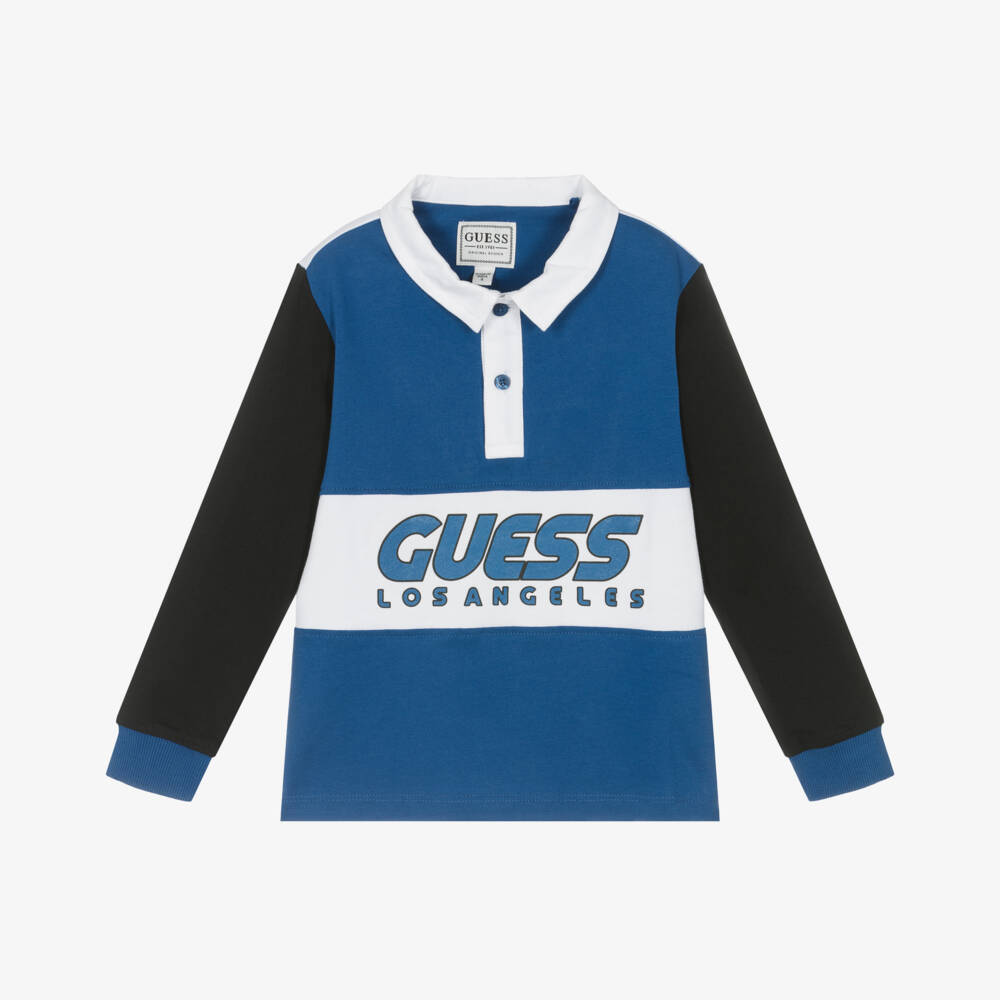 Guess-Boys Cotton Blue Rugby Top | Childrensalon Outlet