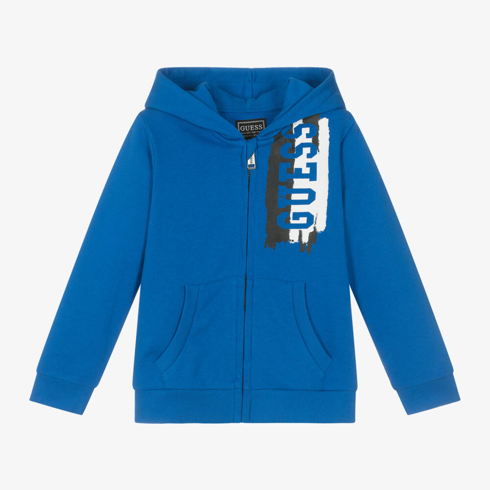 Guess-توب هودي بسحاب قطن لون أزرق للأولاد | Childrensalon Outlet
