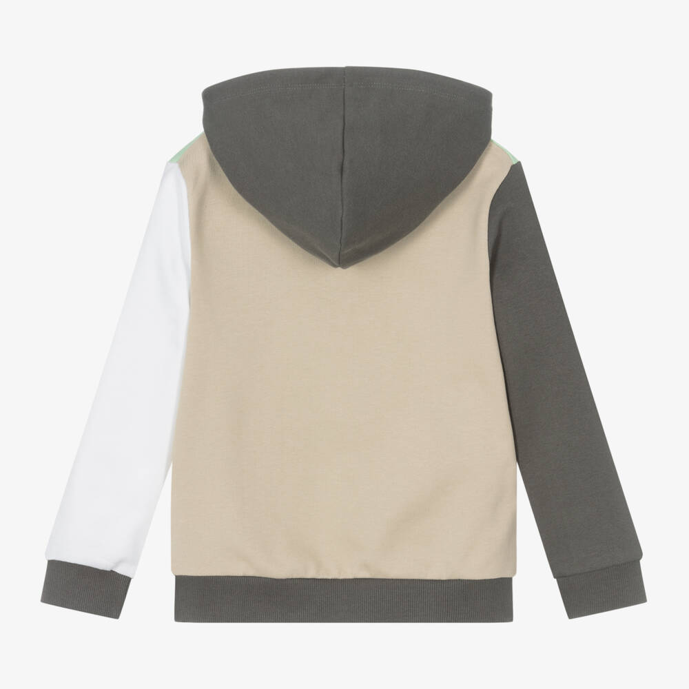 Guess-Boys Cotton Hoodie in Green Blocks | Childrensalon Outlet
