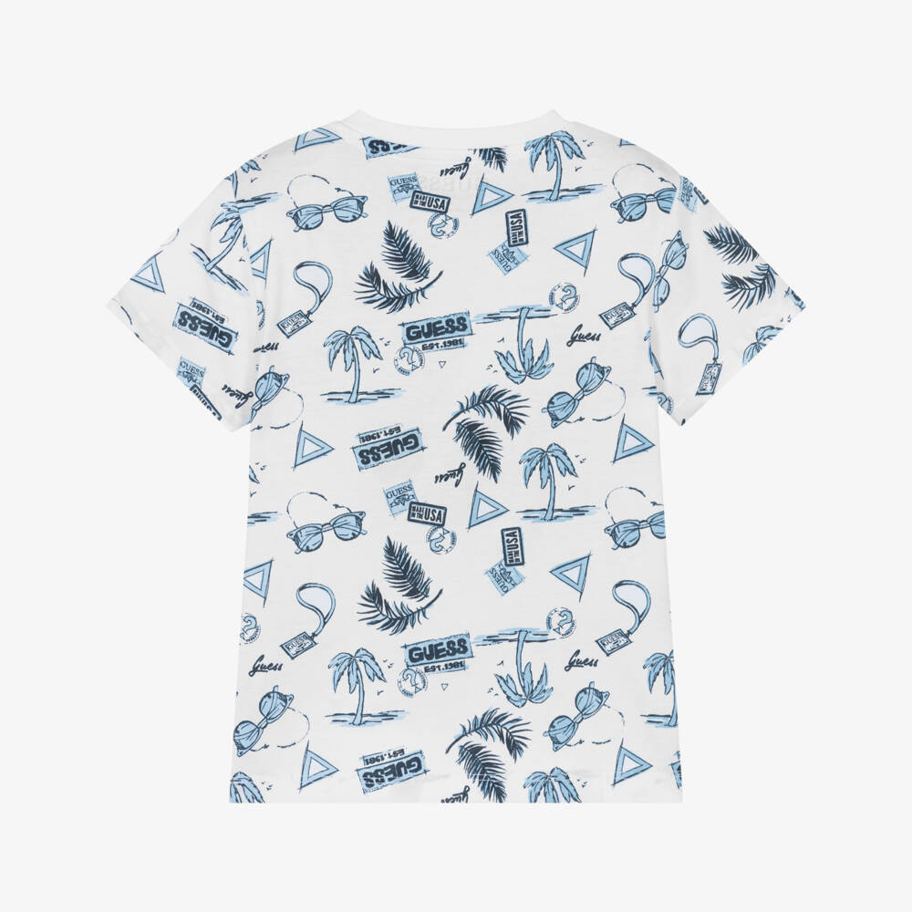 Guess-Boys Cotton Tee with Tropical Motif | Childrensalon Outlet