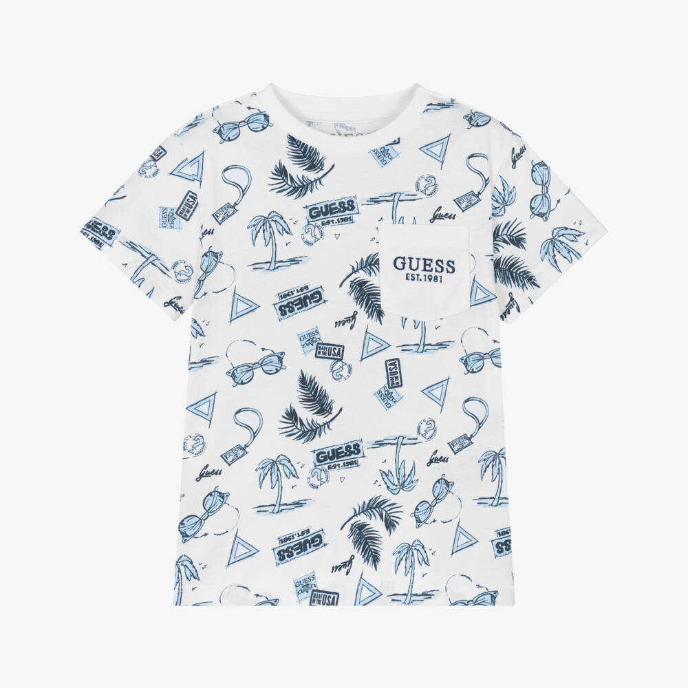 Guess-Boys Cotton Tee with Tropical Motif | Childrensalon Outlet