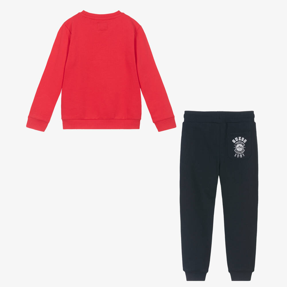 Guess-Boys Cotton Tracksuit in Red & Navy | Childrensalon Outlet
