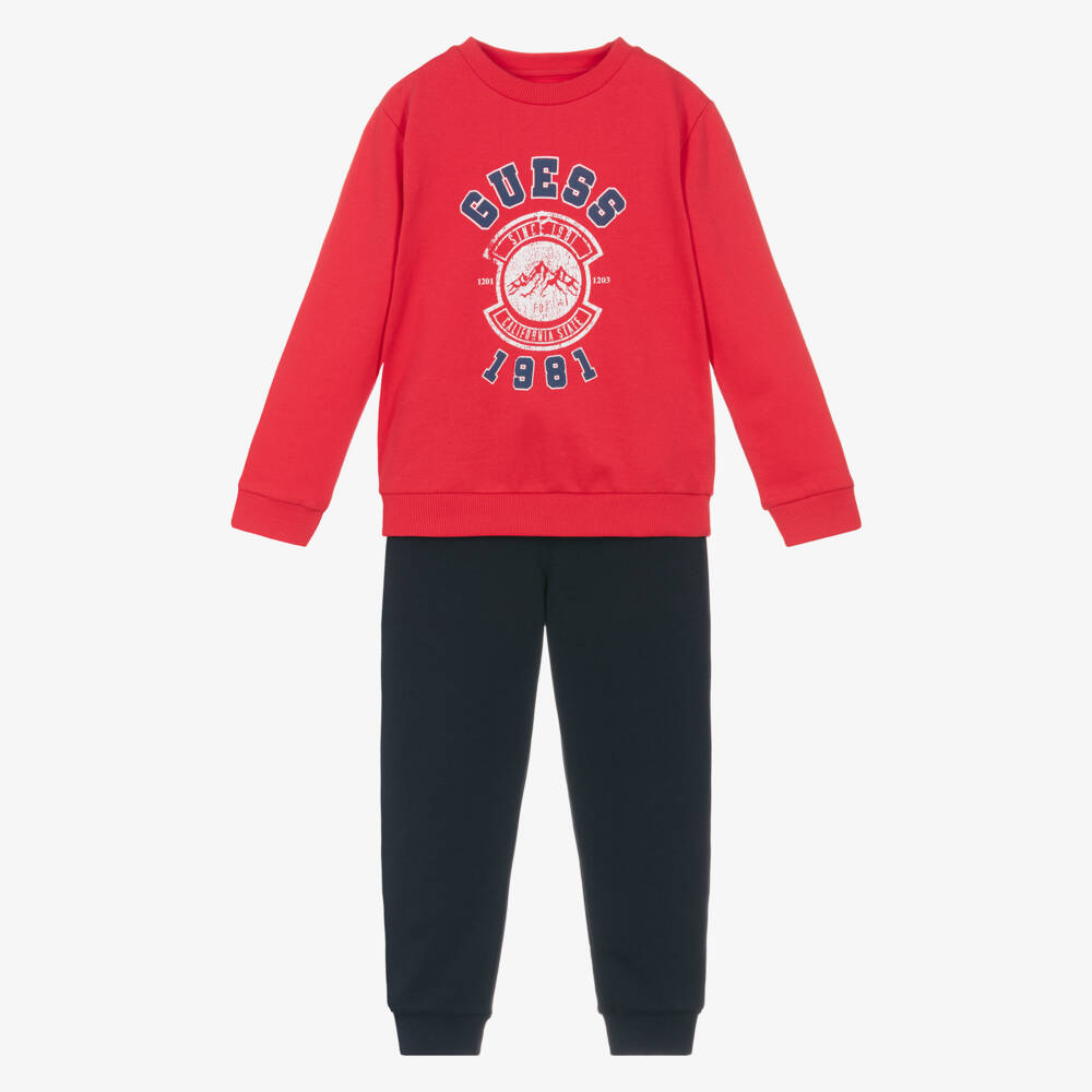 Guess-Boys Cotton Tracksuit in Red & Navy | Childrensalon Outlet