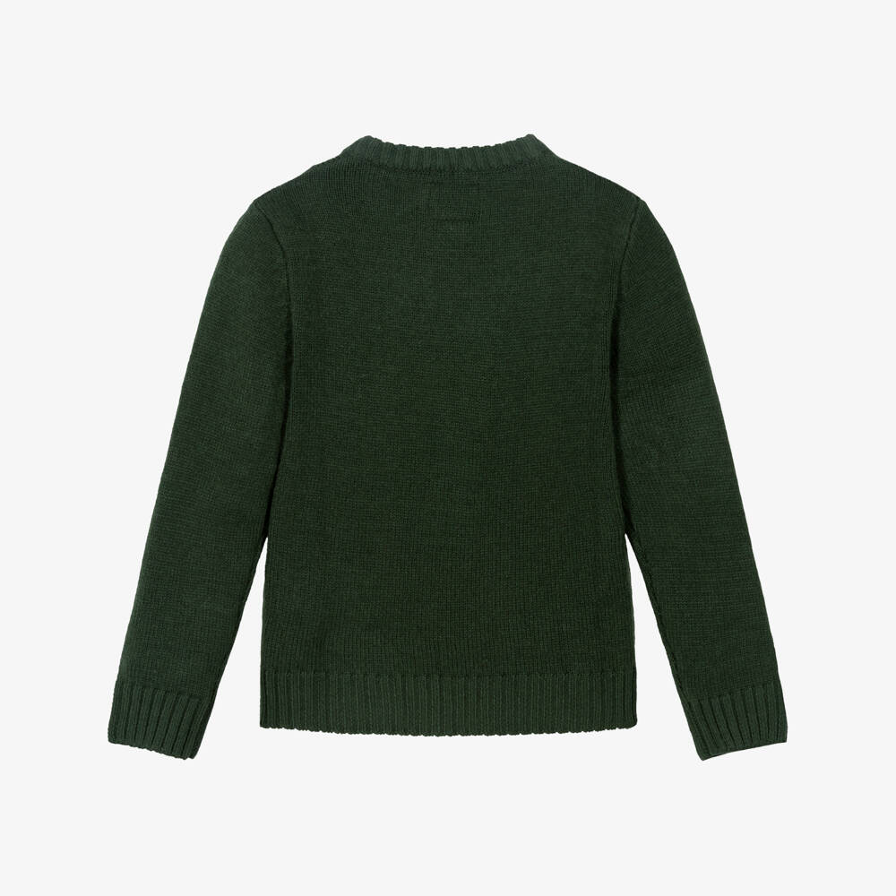 Guess-Boys Dark Green Knitted Sweater with Embroidered Logo | Childrensalon Outlet