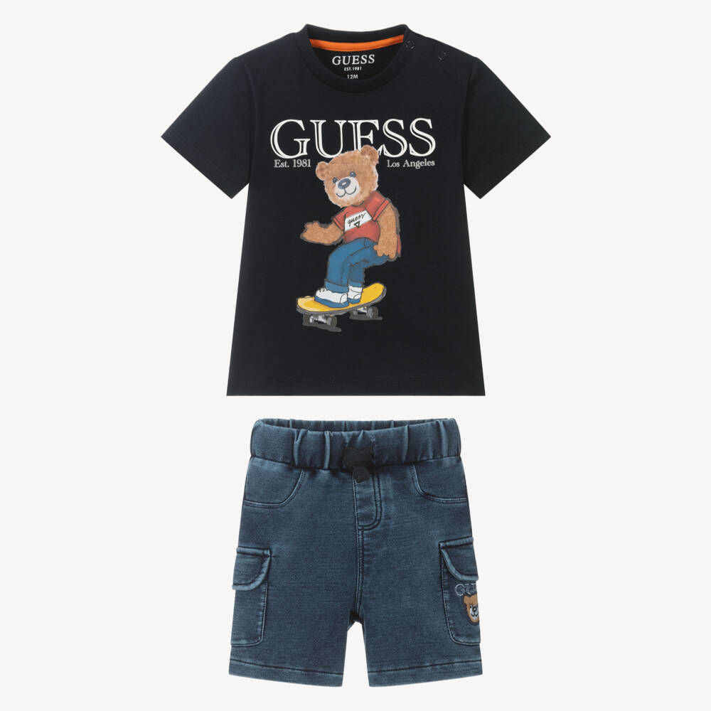Guess-Boys Denim Teddy Shorts Ensemble | Childrensalon Outlet
