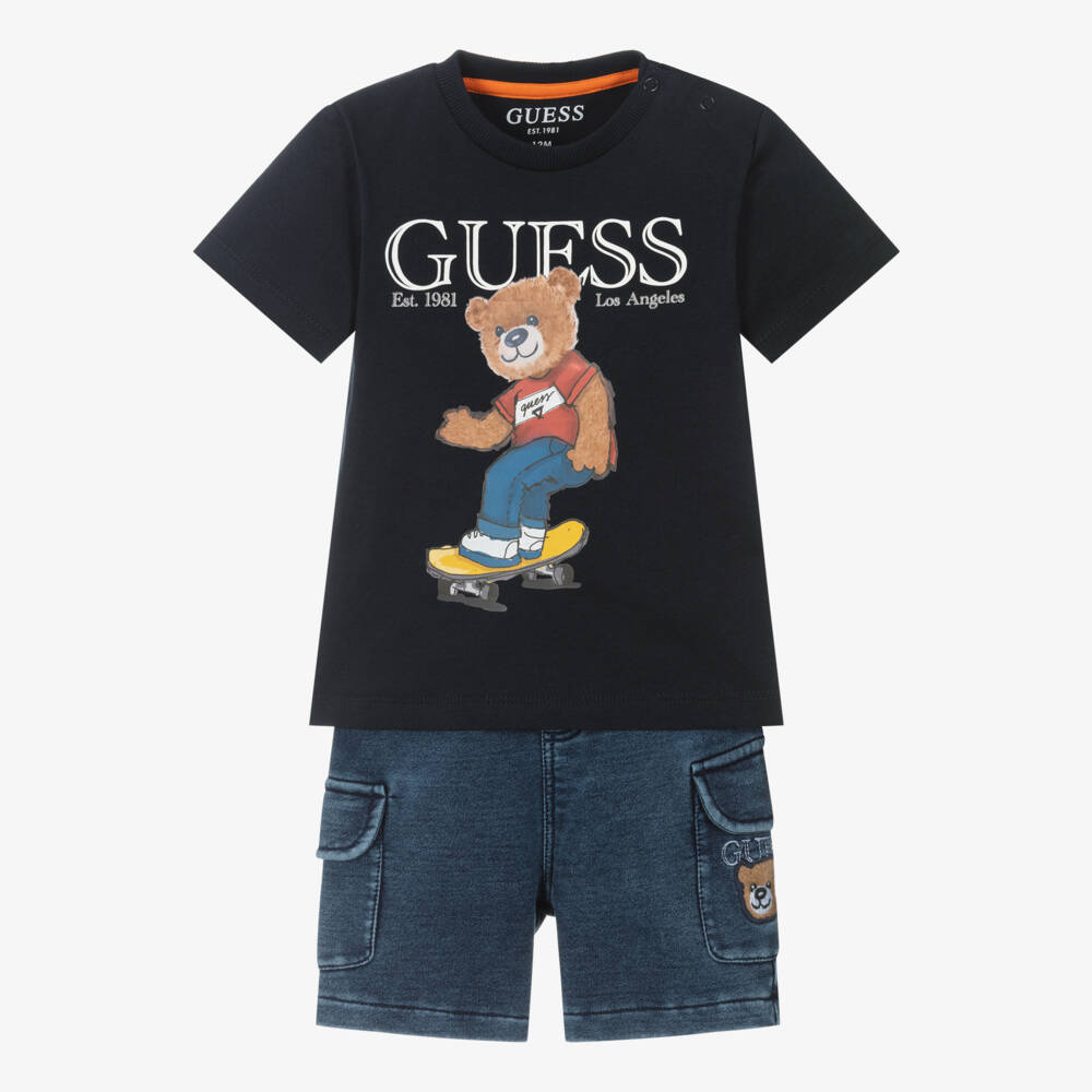 Guess-Boys Denim Teddy Shorts Ensemble | Childrensalon Outlet