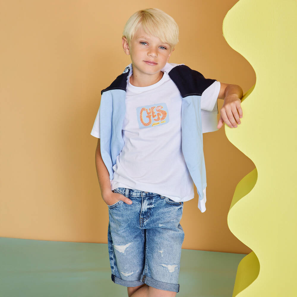 Guess-Boys Distressed Blue Denim Shorts | Childrensalon Outlet