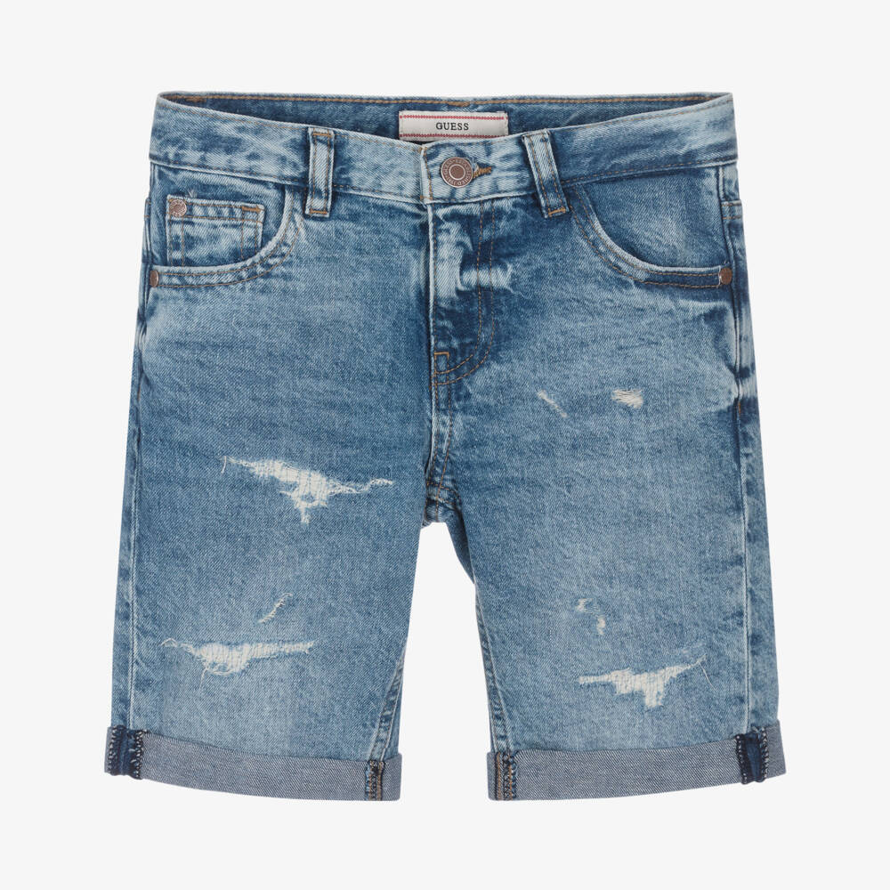 Guess-Boys Distressed Blue Denim Shorts | Childrensalon Outlet