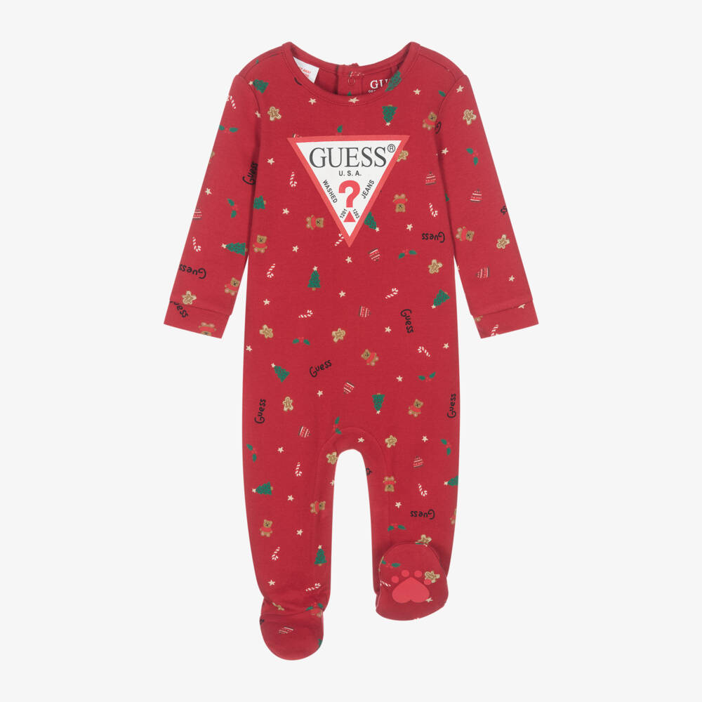 Guess-Boys Festive Red Cotton Babygrow | Childrensalon Outlet