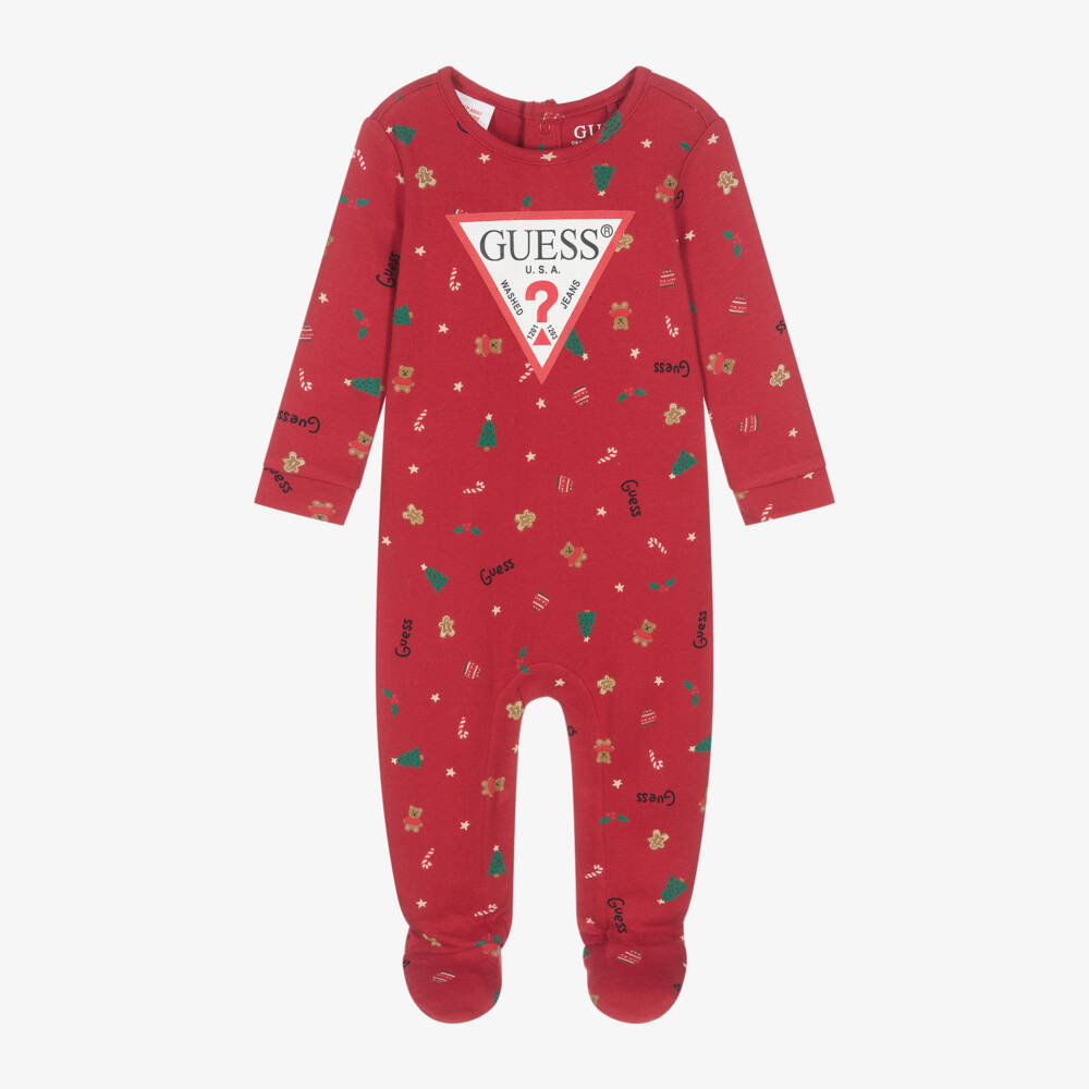 Guess-بيبي غرو بطبعة إحتفالات الكريسمس قطن لون أحمر | Childrensalon Outlet