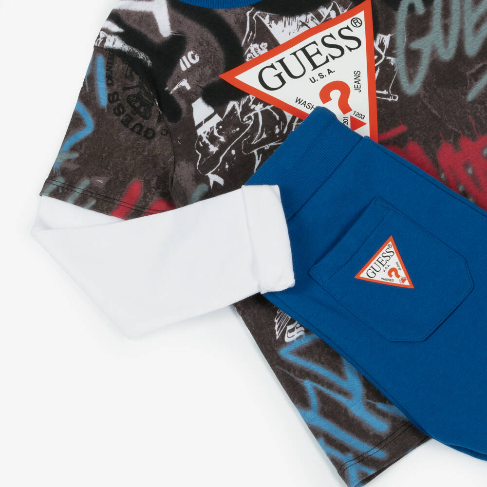 Guess-Boys Graffiti Cotton Trousers Ensemble | Childrensalon Outlet