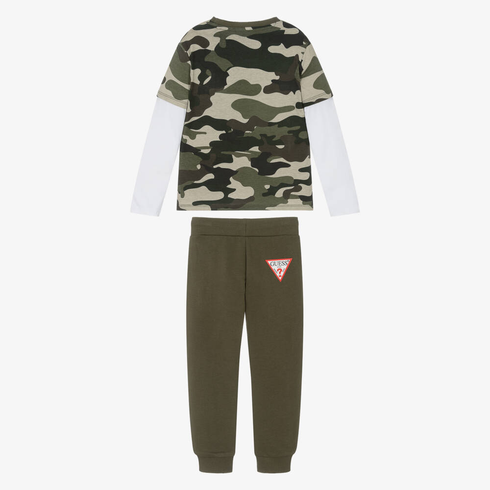 Guess-Boys Green Camouflage Cotton Outfit Set | Childrensalon Outlet