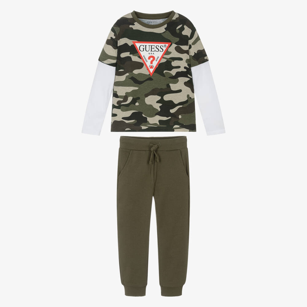 Guess-Boys Green Camouflage Cotton Outfit Set | Childrensalon Outlet