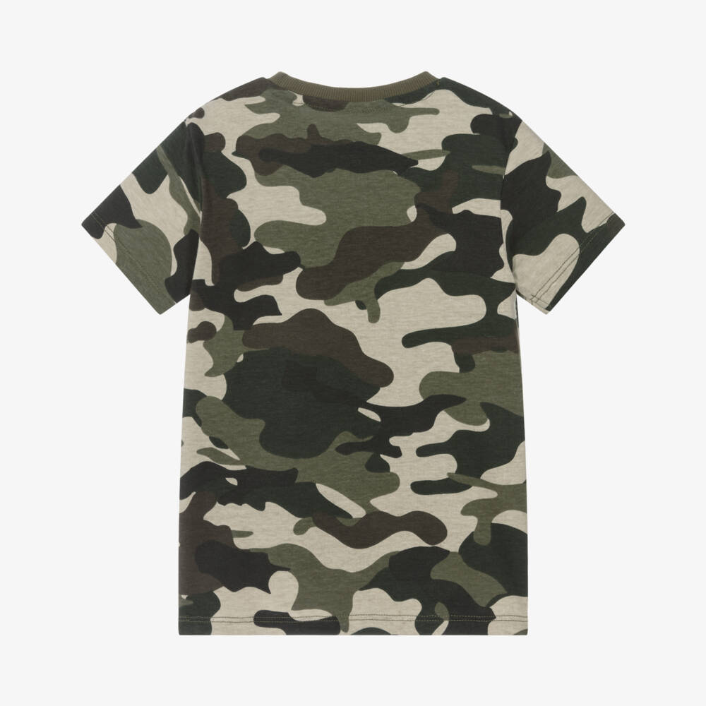 Guess-Boys Green Camouflage Cotton Tee | Childrensalon Outlet